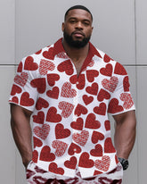 Big & Tall Men's Daily Leisure. High-grade Irregular Love Print Shirt Shorts Suit
